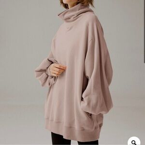 NWT Nap Loungewear Boxy Oversized Turtleneck Sweatshirt Blush Pink Small Cozy